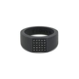 Bague pour homme Mano J en titane noir sertie de 25 diamants noirs pavés
