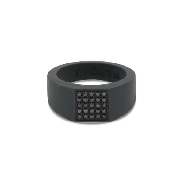 Bague pour homme Mano J en titane noir sertie de 25 diamants noirs pavés