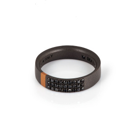 Bague pour homme Mano J en titane, or rouge 18 carats et 27 diamants noirs