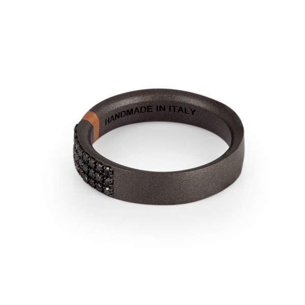 Bague pour homme Mano J en titane, or rouge 18 carats et 27 diamants noirs