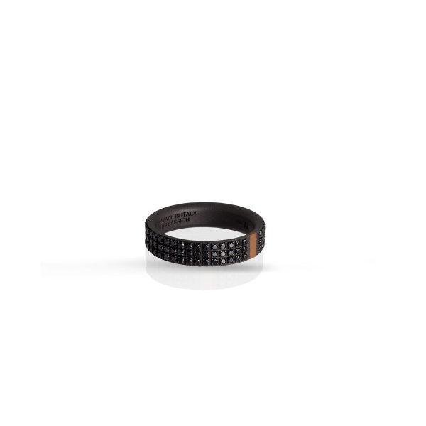 Bague Mano J pour homme en titane, or rouge 18 carats et 3 rangées de diamants noirs