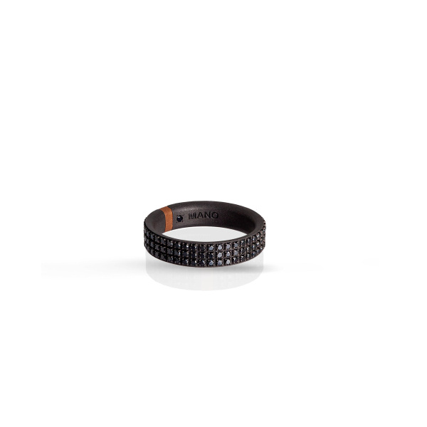 Bague Mano J pour homme en titane, or rouge 18 carats et 3 rangées de diamants noirs