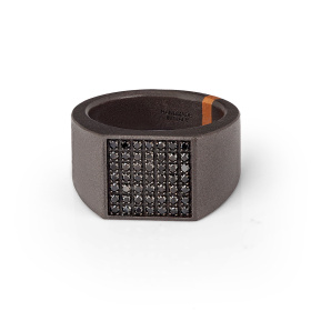 Bague pour homme Mano J en titane, or rouge et pavé de 49 diamants noirs