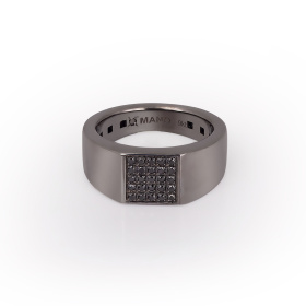 Bague Mano J pour homme en or blanc poli 9 carats avec 25 diamants noirs