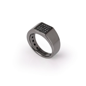 Bague Mano J pour homme en or blanc poli 9 carats avec 25 diamants noirs
