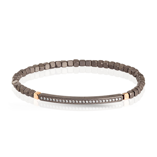 Bracelet Mano J Spring avec cubes et grande barre en titane, 2 cubes en or 9 carats et 25 pièces blanches