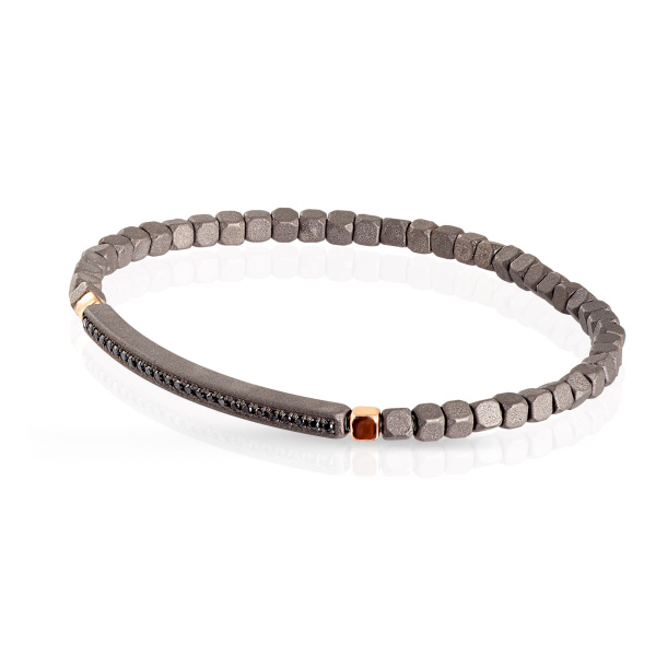 Bracelet Mano J Spring avec cubes et barre en titane, 2 cubes en or 9 carats et 25 noirs