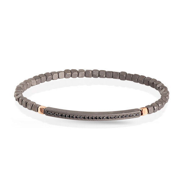 Bracelet Mano J Spring avec cubes et barre en titane, 2 cubes en or 9 carats et 25 noirs