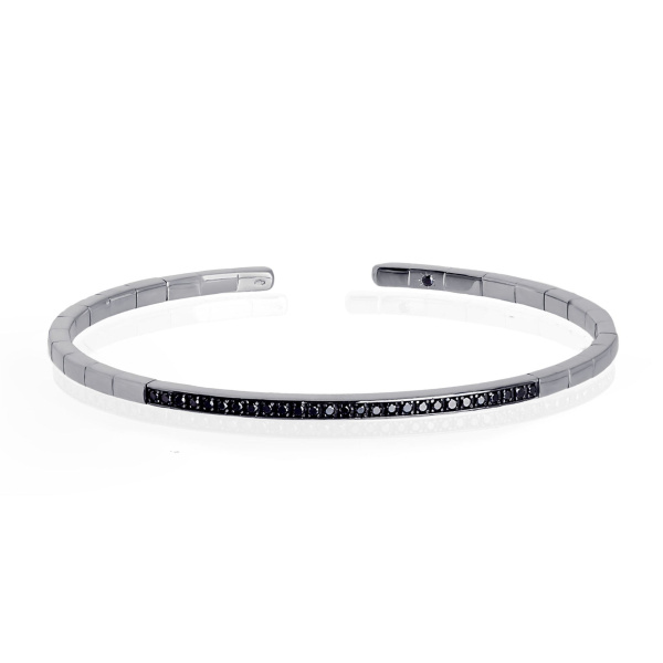 Bracelet Mano J Spring en or blanc 18 carats et 27 diamants noirs de 1 point