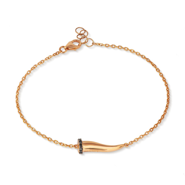 Bracelet Mano J Charms avec cornet en or rouge 9 carats, chaîne noire 7 maillons et chaîne en or 9 carats