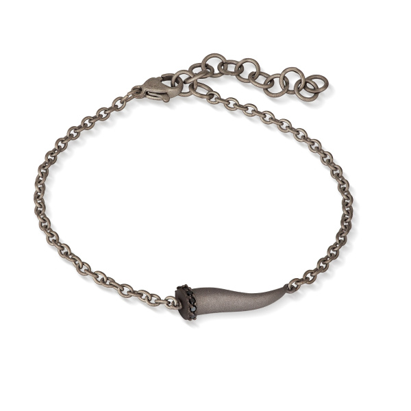 Bracelet Mano J CHARMS avec corne en titane, 5 noirs et chaîne