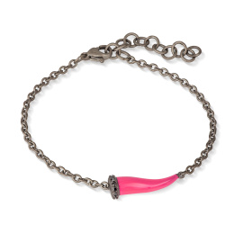 Breloques pour bracelet Mano J avec corne émaillée fuchsia en titane, 5 noires et chaîne