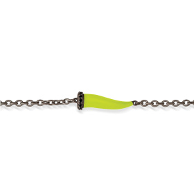 Bracelet Mano J CHARMS avec corne émaillée jaune fluo en titane, 5 maillons noirs et chaîne