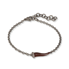 Bracelet Mano J MOCHA à breloques en forme de corne émaillées, en titane, marron, 5 brins et chaîne