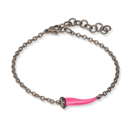 Bracelet Mano J CHARMS avec corne en titane émaillé rose, 5 maillons noirs et chaîne