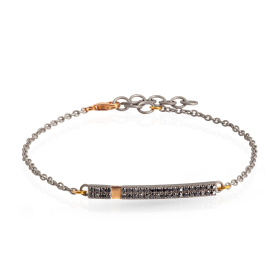 BRACELET Mano J AVEC BARRE ET CHAÎNE, TITANE, OR ROUGE 18 CARATS ET DIAMANTS NOIRS