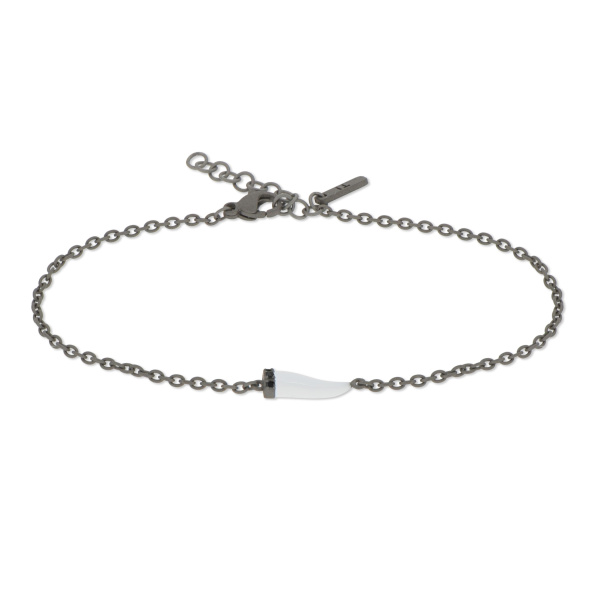 Bracelet Mano J avec mini corne émaillée, diamants blancs et noirs