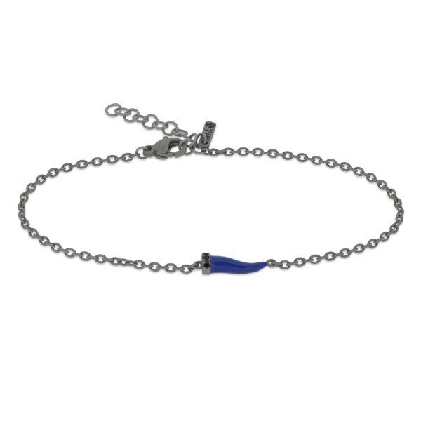 Bracelet Mano J avec mini corne émaillée, diamants bleus et noirs