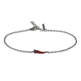 Bracelet Mano J avec mini corne, émail bordeaux et diamants noirs