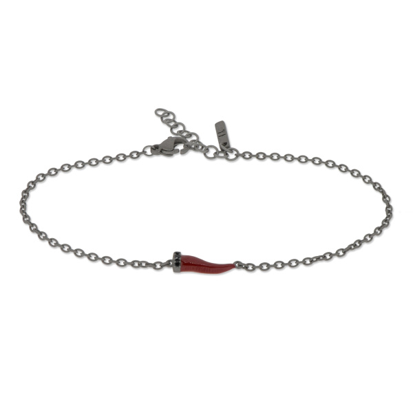 Bracelet Mano J avec mini corne, émail bordeaux et diamants noirs