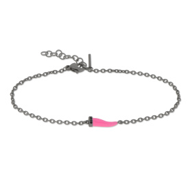 Bracelet Mano J avec mini corne émaillée fuchsia et diamants noirs
