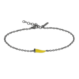 Bracelet Mano J avec mini corne émaillée et diamants jaunes et noirs