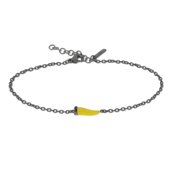 Bracelet Mano J avec mini corne émaillée et diamants jaunes et noirs