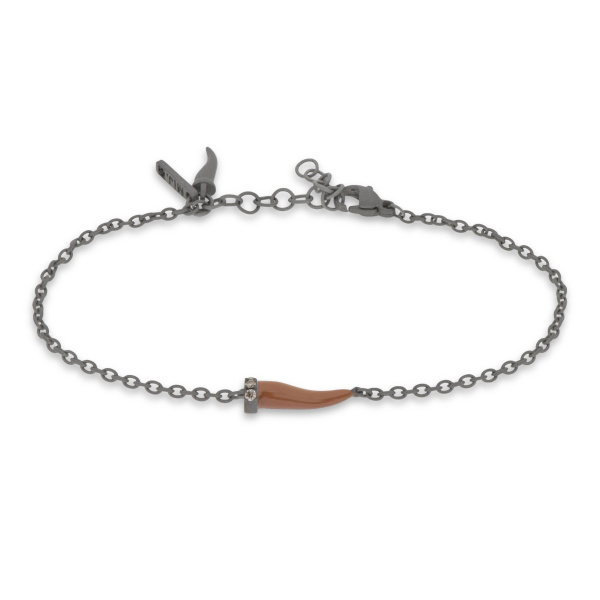 Bracelet Mano J avec mini corne émaillée, mousse moka et diamants bruns