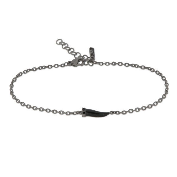 Bracelet Mano J avec mini corne en émail noir et diamants noirs