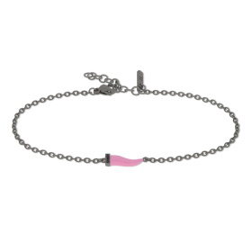 Bracelet Mano J avec mini corne, émail rose et diamants noirs