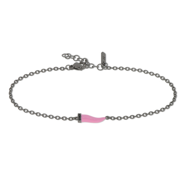Bracelet Mano J avec mini corne, émail rose et diamants noirs