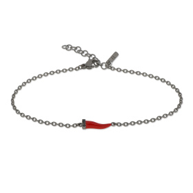 Bracelet Mano J avec mini corne émaillée et diamants rouges et noirs