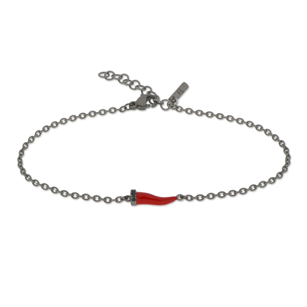 Bracelet Mano J avec mini corne émaillée et diamants rouges et noirs