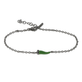 Bracelet Mano J avec mini corne émaillée de diamants verts et noirs
