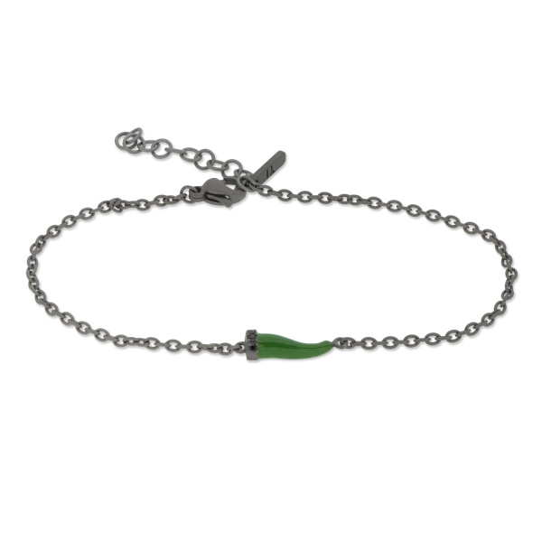 Bracelet Mano J avec mini corne émaillée de diamants verts et noirs