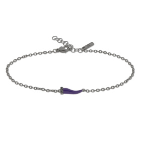 Bracelet Mano J avec mini corne émaillée violette et diamants noirs