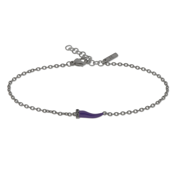 Bracelet Mano J avec mini corne émaillée violette et diamants noirs