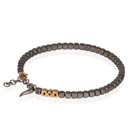 Bracelet pour homme Mano J avec pendentif cube en titane, pendentif et corne en or rouge 9 carats