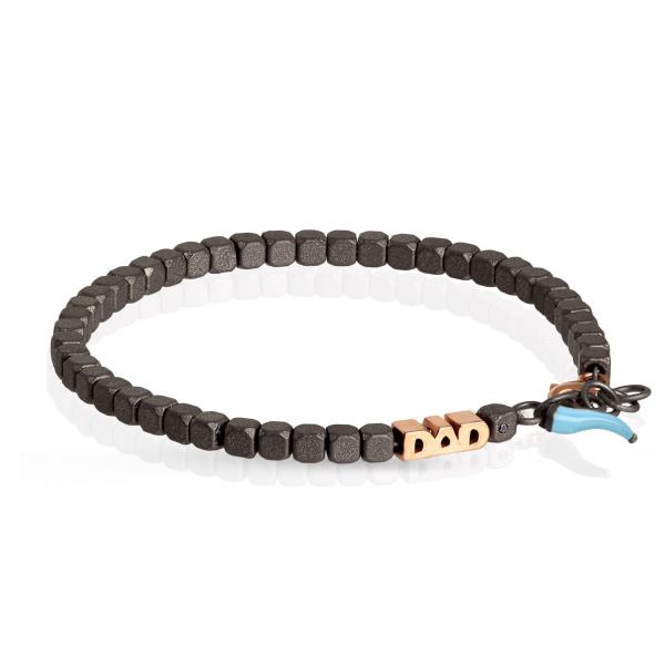 Bracelet Mano J Cuby, modèle Dad, en or 9 carats rouge et corne bleue