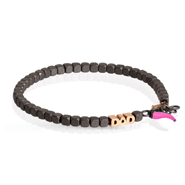 Bracelet Mano J Cuby, modèle DAD en or 9 carats rouge et corne fuchsia