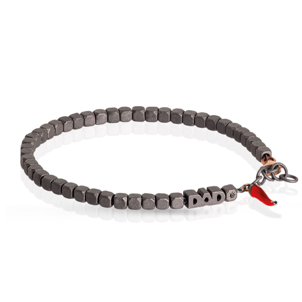 Bracelet Mano J Cuby et pendentif en titane, or rouge 9 carats et corne rouge