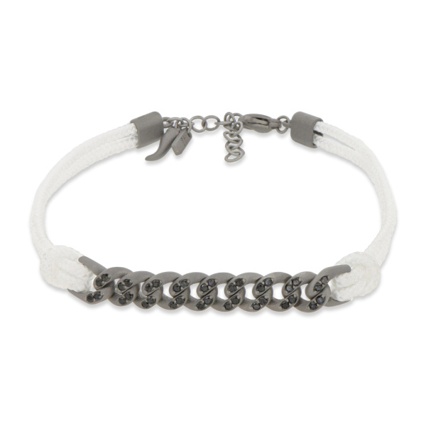 Bracelet Mano J Nautical à œillets en titane avec diamants noirs et dentelle blanche