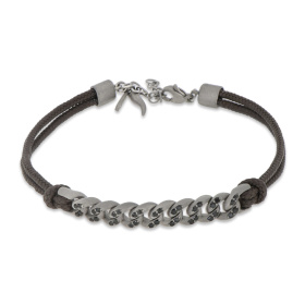 Bracelet Mano J Nautical à œillets en titane avec diamants noirs et dentelle moka