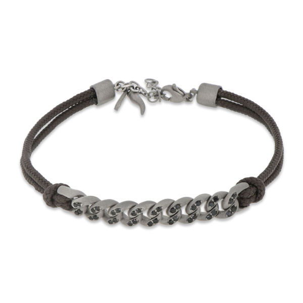 Bracelet Mano J Nautical à œillets en titane avec diamants noirs et dentelle moka