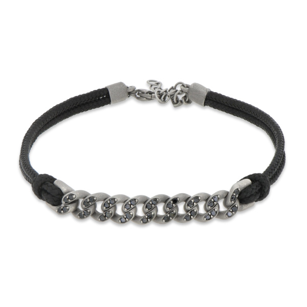 Bracelet Mano J Nautical à œillets en titane avec diamants noirs et dentelle noire