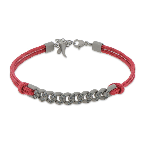 Bracelet Mano J Nautical à œillets en titane avec diamants noirs et dentelle rouge