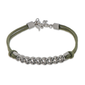 Bracelet Mano J Nautical à œillets en titane avec diamants noirs et dentelle vert militaire