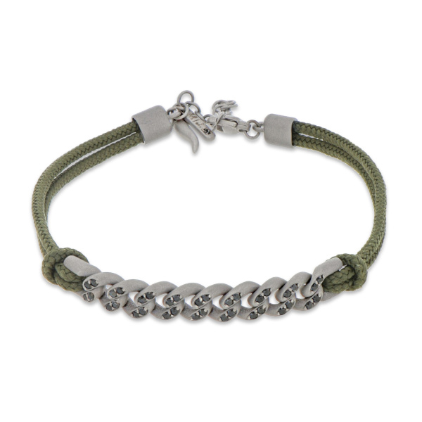 Bracelet Mano J Nautical à œillets en titane avec diamants noirs et dentelle vert militaire