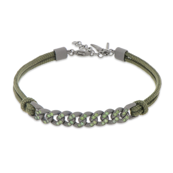 Bracelet Mano J Nautical Groumette en titane avec diamants verts et dentelle vert militaire