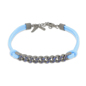 Bracelet Mano J Nautical à œillets en titane avec saphirs bleus et dentelle bleu clair